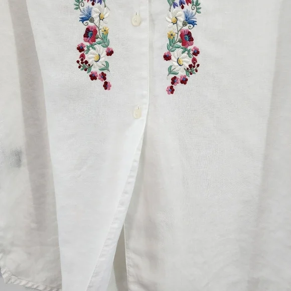 Lauren Ralph Lauren Women's 100% Linen Embroidered Button Front Shirt - XL - Picture 5 of 6